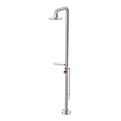 Rubinet Pressure Balance Outdoor Shower with Foot Rinse & 10" Shower Head (with shelf) - 304 Stainless Steel Satin Nickel