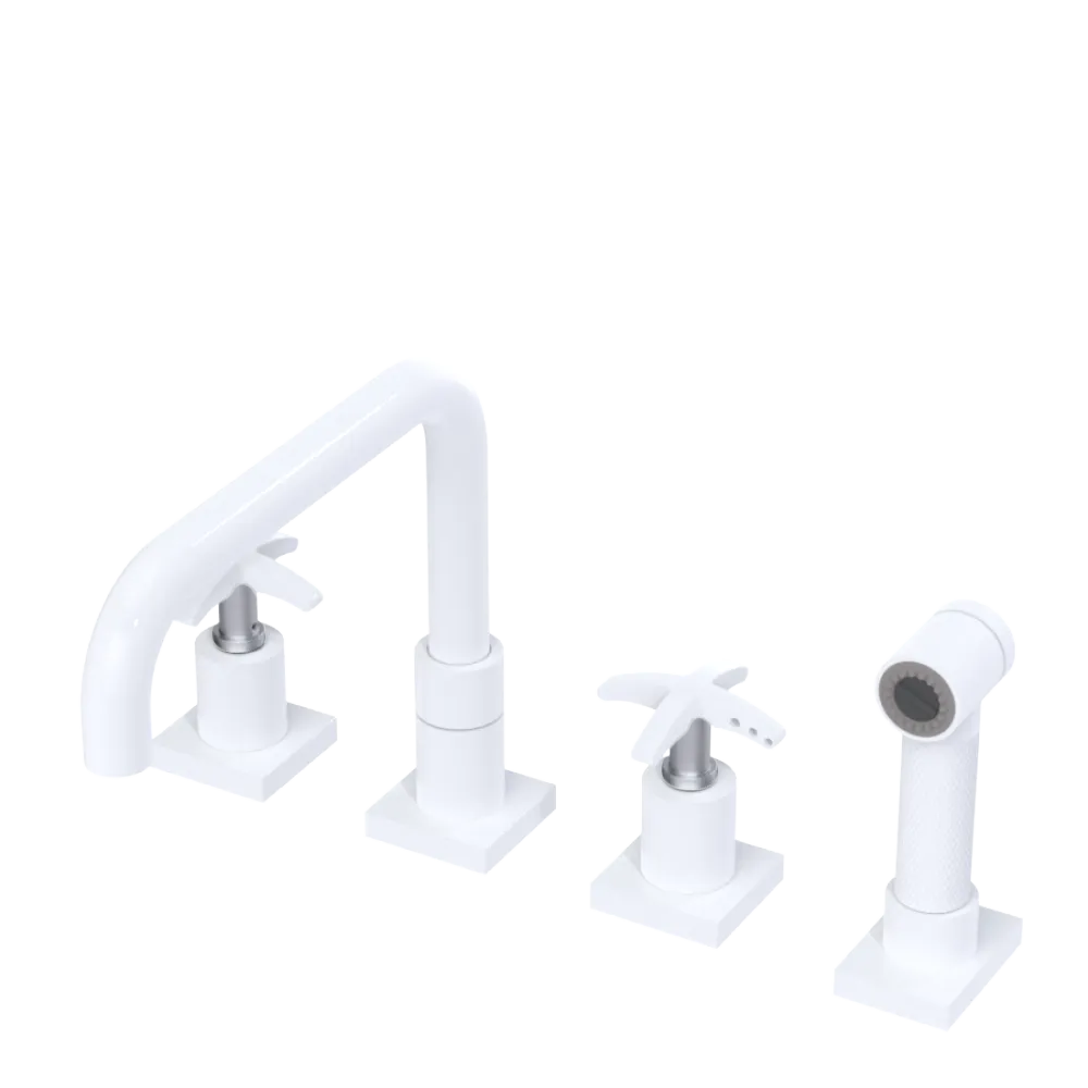 Rubinet Widespread Kitchen Set with Genesis Spout with Hand Spray White