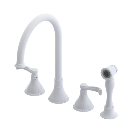 Rubinet Widespread Kitchen Set with Hand Spray Matt White