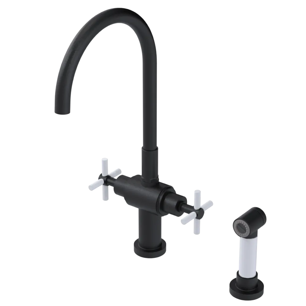 Rubinet Two Handle Single Hole Kitchen Set with LaSalle Spout with Hand Spray Matt Black