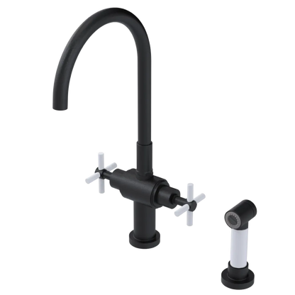 Rubinet Two Handle Single Hole Kitchen Set with LaSalle Spout with Hand Spray Matt Black