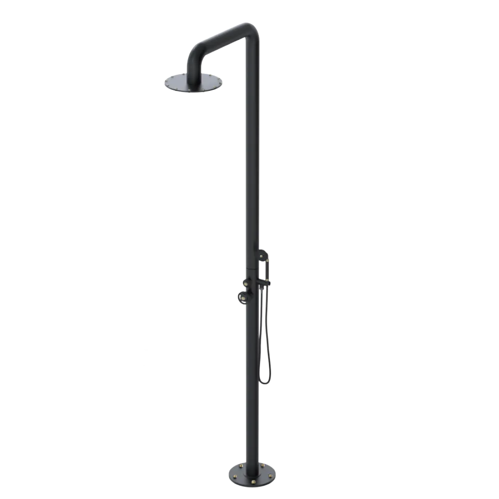Rubinet Pressure Balance Outdoor Shower with Hand Held Shower & 10" Shower Head - 304 Stainless Steel Matt Black