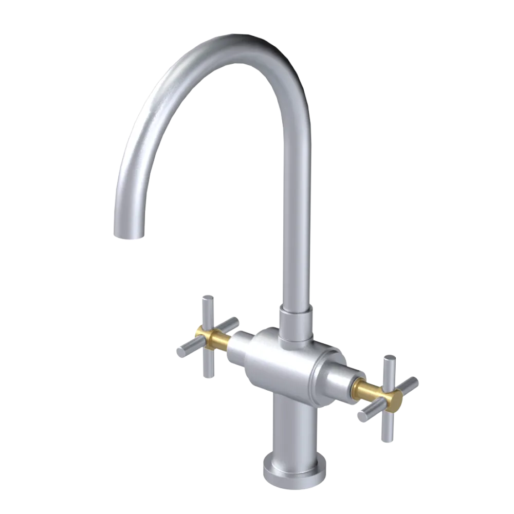 Rubinet Two Handle Single Hole Kitchen Set with LaSalle Spout Satin Chrome