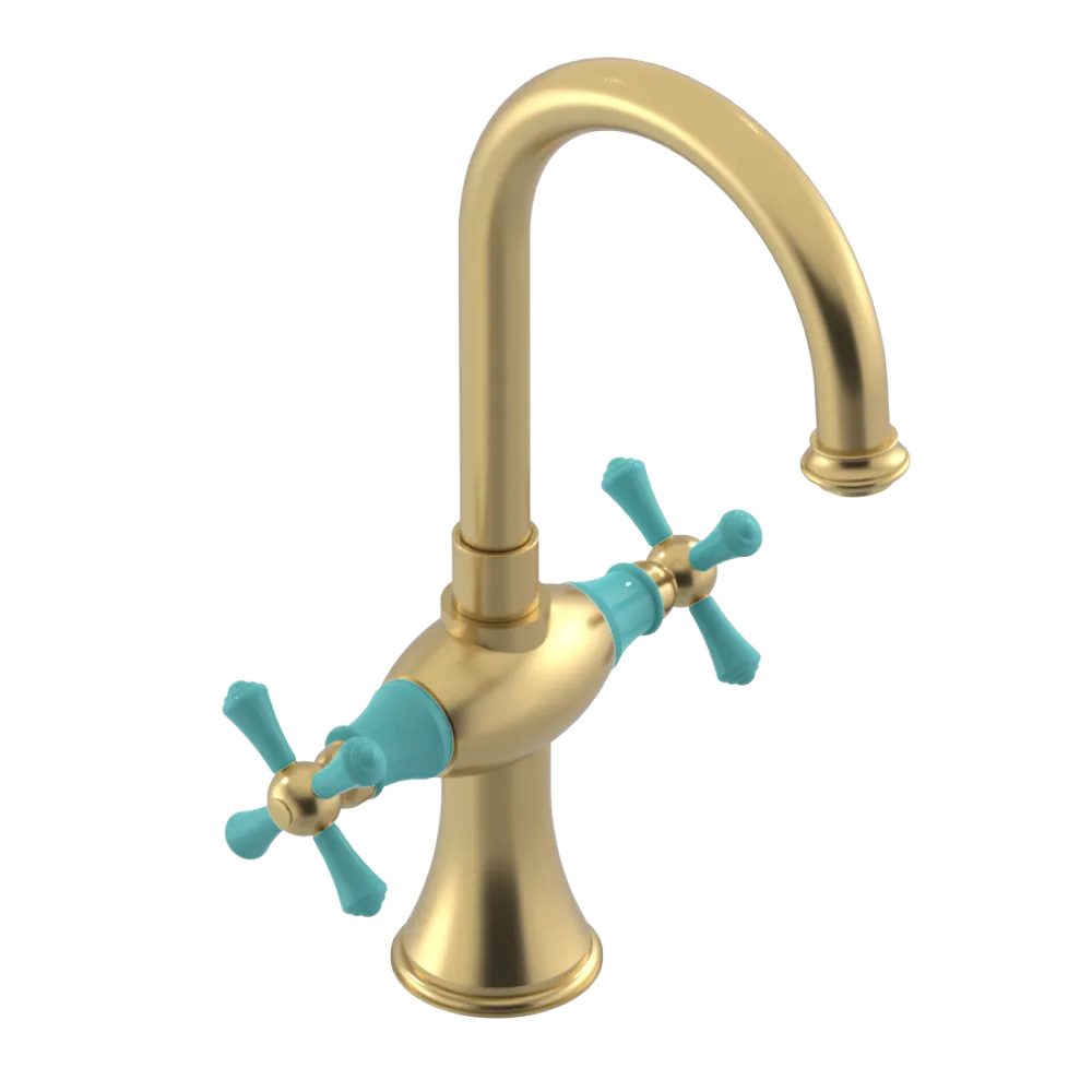 Rubinet Single Hole Dual Handle Lav. Set. (less drain) Satin Brass