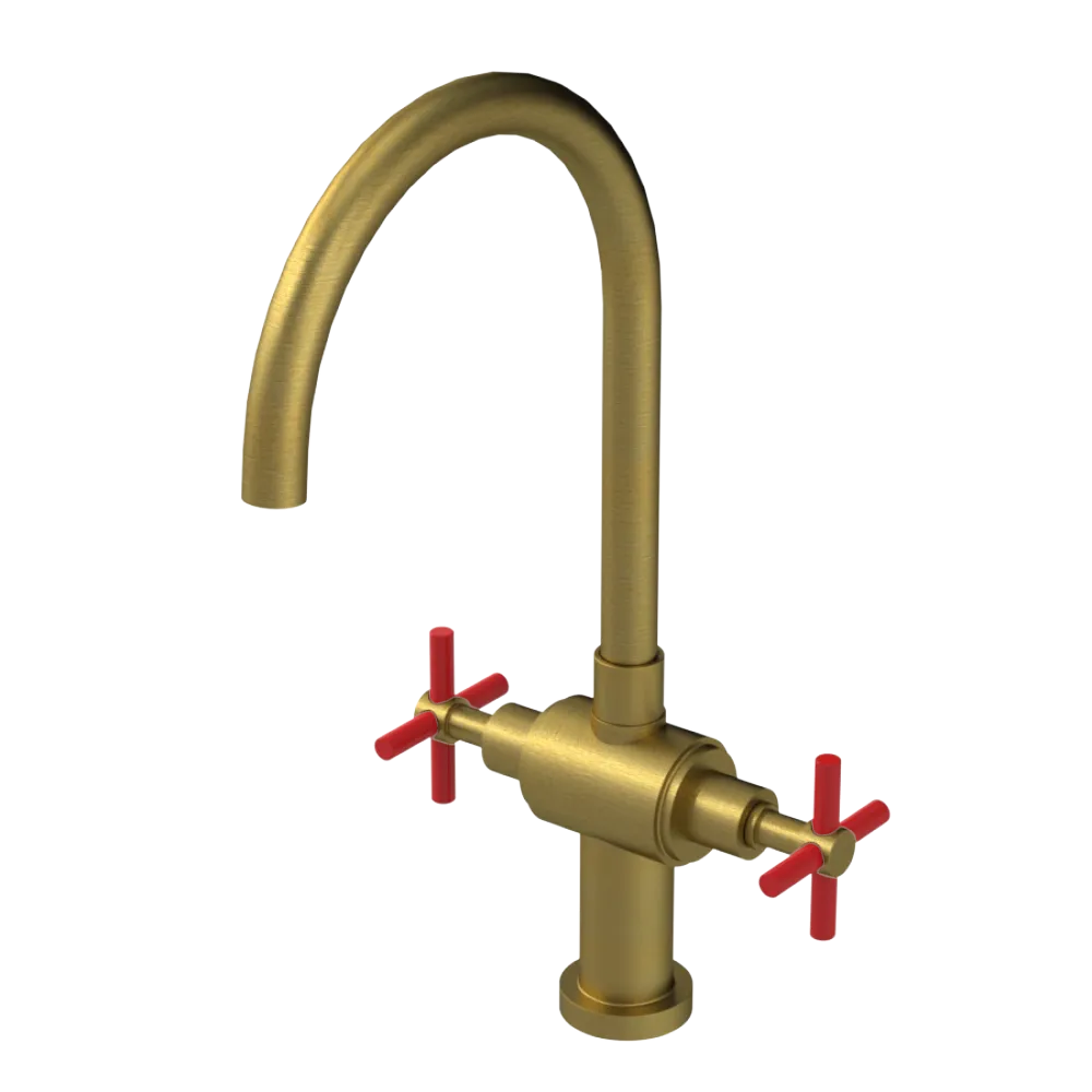 Rubinet Two Handle Single Hole Kitchen Set with LaSalle Spout Antique Brass Matt