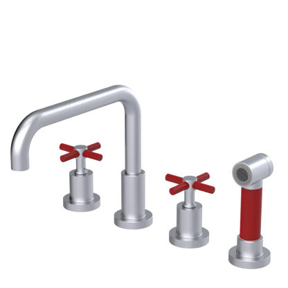 Rubinet Widespread Kitchen Set with Hand Spray Satin Chrome