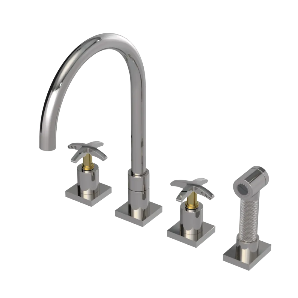 Rubinet Widespread Kitchen Set with Hand Spray Polished Nickel