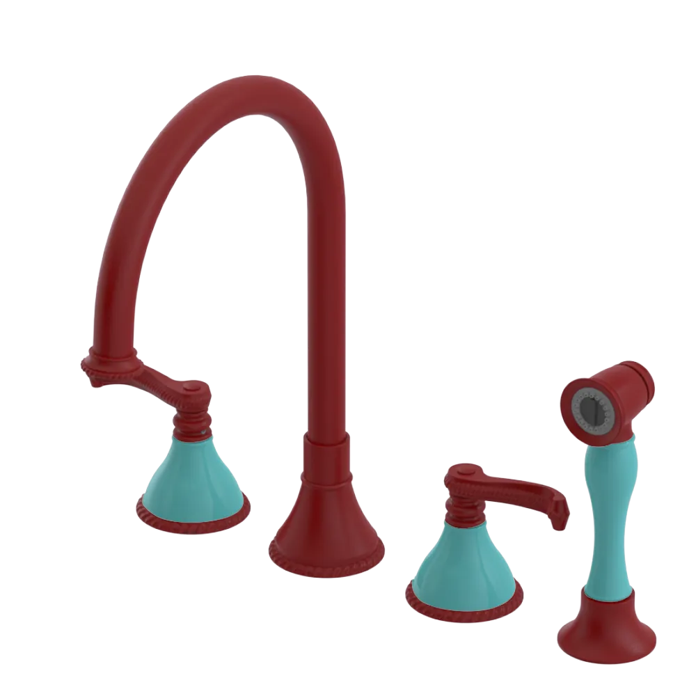 Rubinet Widespread Kitchen Set with Hand Spray Maroon