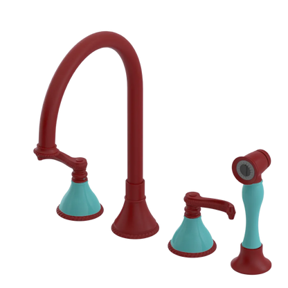 Rubinet Widespread Kitchen Set with Hand Spray Maroon