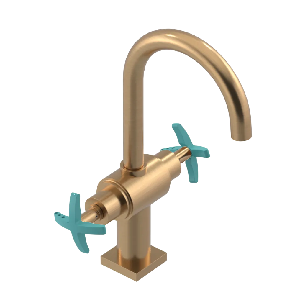 Rubinet Single Hole Dual Handle Lav. Set. (less drain) Satin Gold