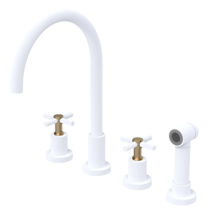 Rubinet Widespread Kitchen Set with LaSalle Spout with Hand Spray Matt White