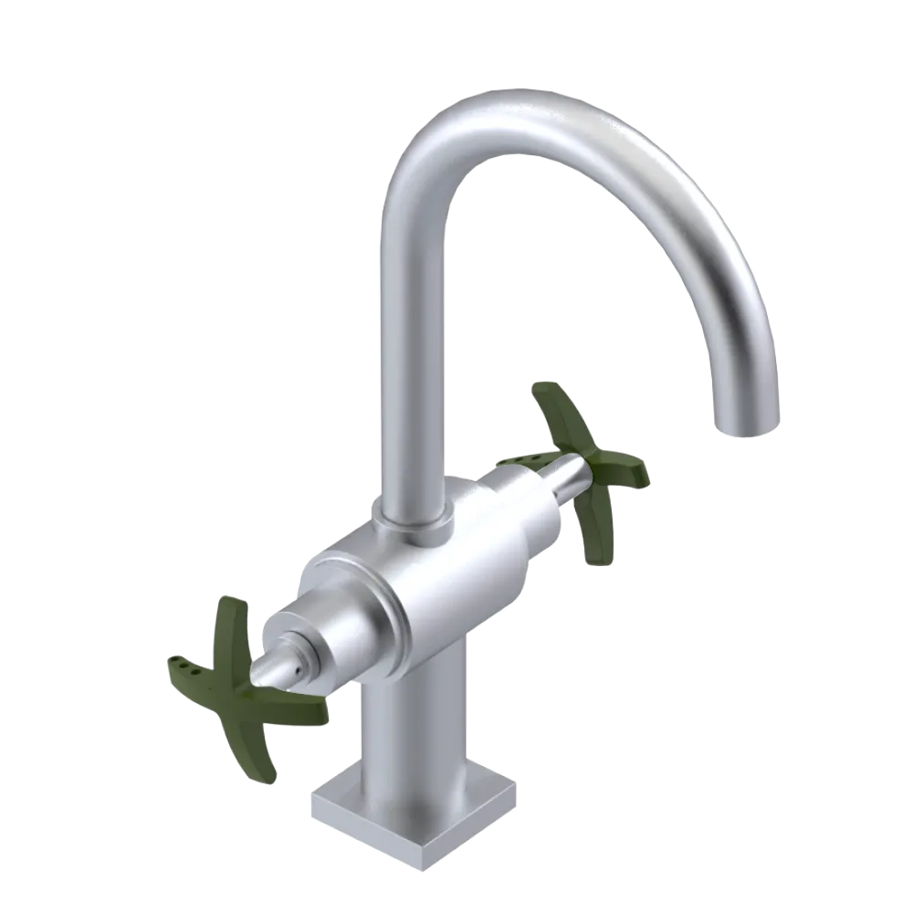 Rubinet Single Hole Dual Handle Lav. Set. (less drain) Satin Chrome