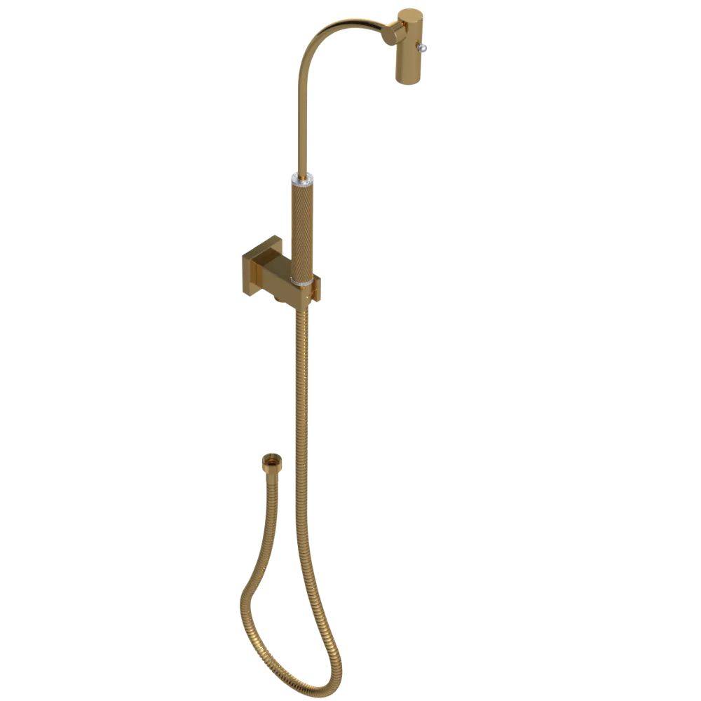 Rubinet Hand Held Shower Bidet with Extended Reach & Dual Function Spray Including Wall Bracket with Supply & Hose (Square) Gold