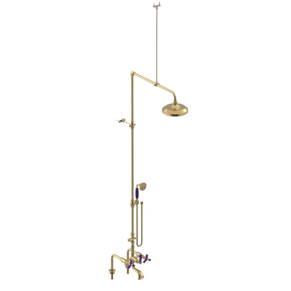 Rubinet Deck Mount Tub & Shower with Hand Held Shower Satin Brass