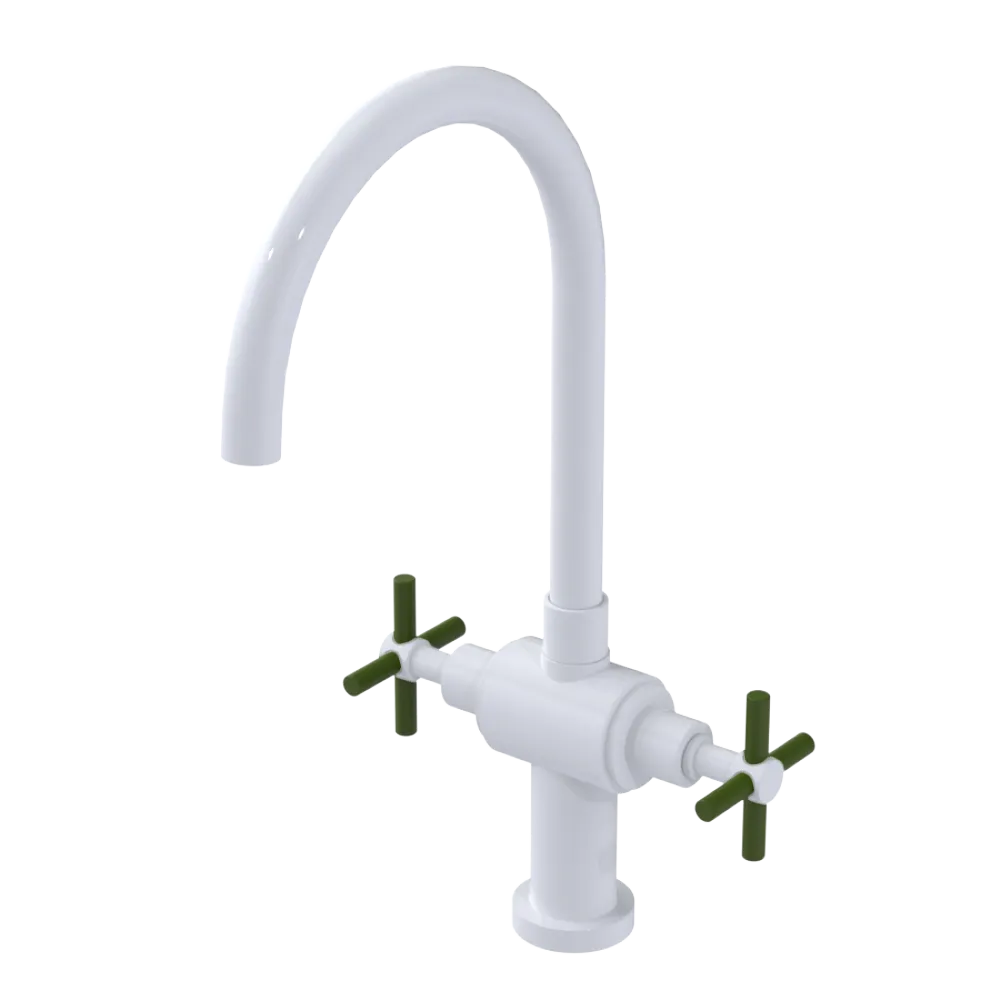 Rubinet Two Handle Single Hole Kitchen Set with LaSalle Spout White