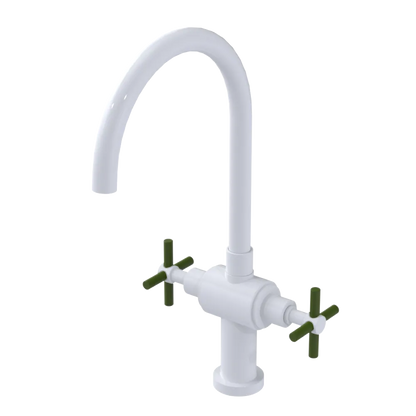 Rubinet Two Handle Single Hole Kitchen Set with LaSalle Spout White