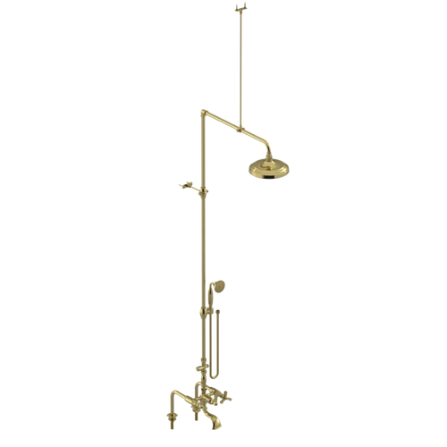 Rubinet Deck Mount Tub & Shower with Hand Held Shower Natural Brass