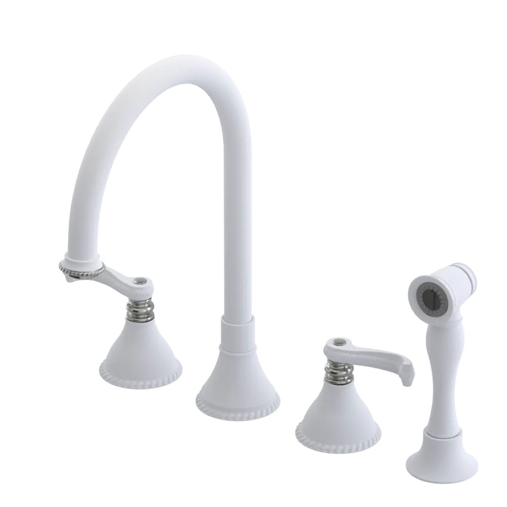 Rubinet Widespread Kitchen Set with Hand Spray Matt White