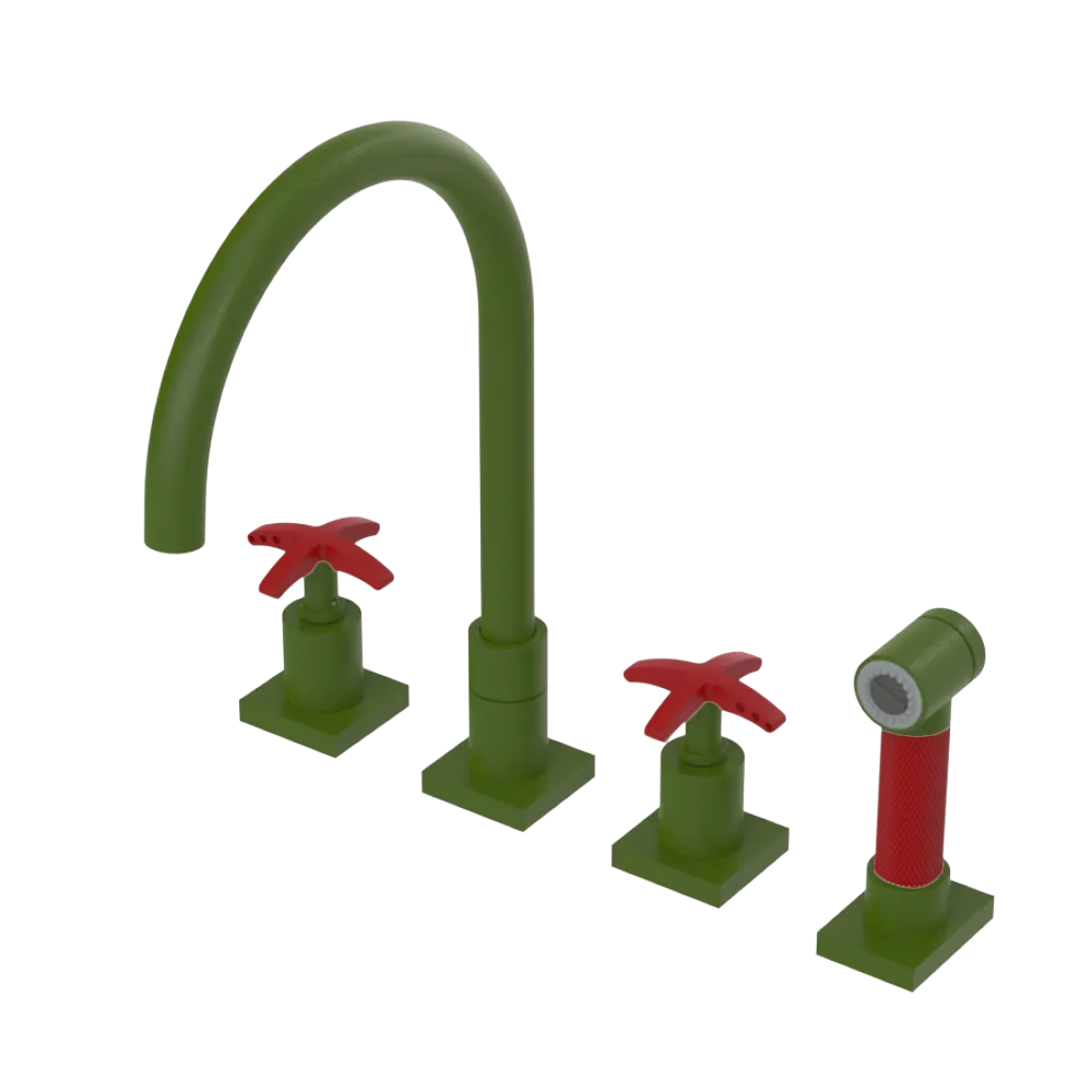 Rubinet Widespread Kitchen Set with Hand Spray Green Envy