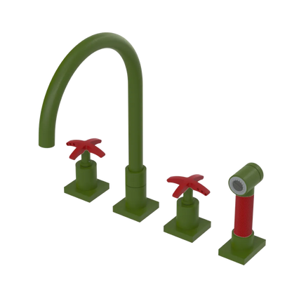 Rubinet Widespread Kitchen Set with Hand Spray Green Envy