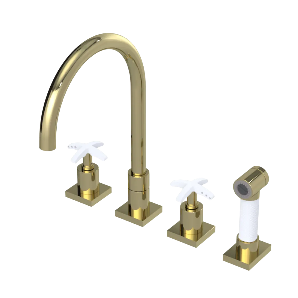 Rubinet Widespread Kitchen Set with Hand Spray Gold