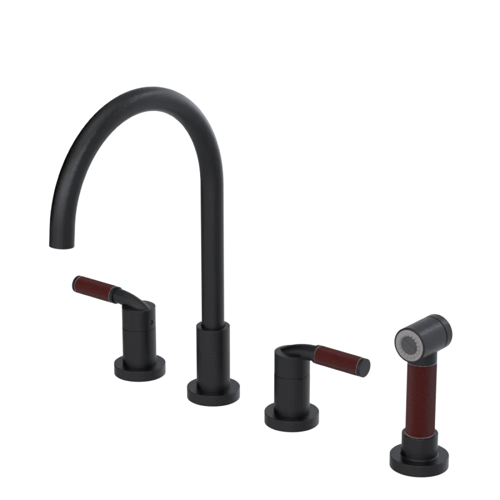 Rubinet Widespread Kitchen Set with Hand Spray Matt Black