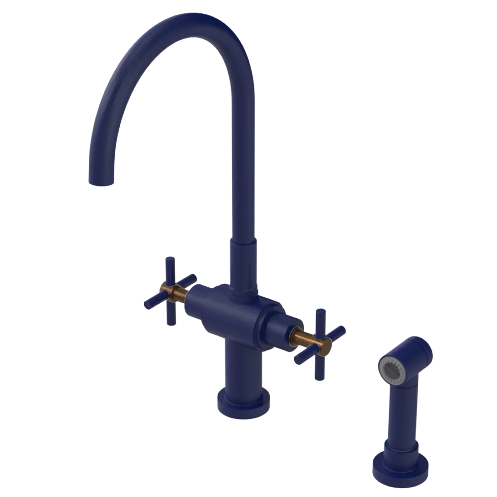 Rubinet Two Handle Single Hole Kitchen Set with LaSalle Spout with Hand Spray Midnight Blue