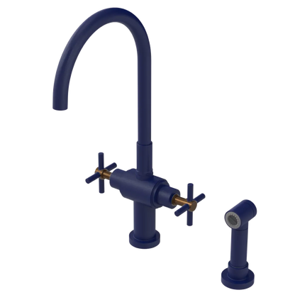 Rubinet Two Handle Single Hole Kitchen Set with LaSalle Spout with Hand Spray Midnight Blue