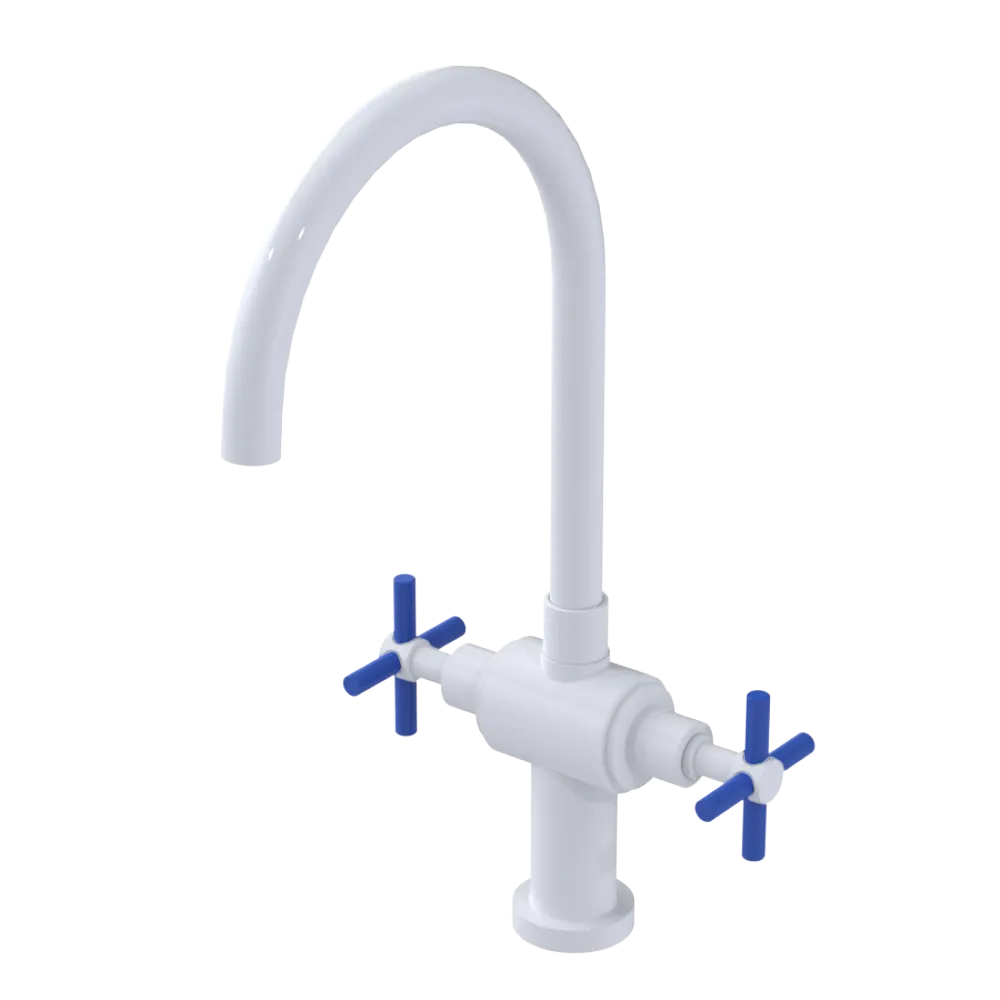 Rubinet Two Handle Single Hole Kitchen Set with LaSalle Spout White