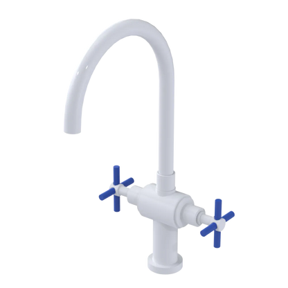Rubinet Two Handle Single Hole Kitchen Set with LaSalle Spout White