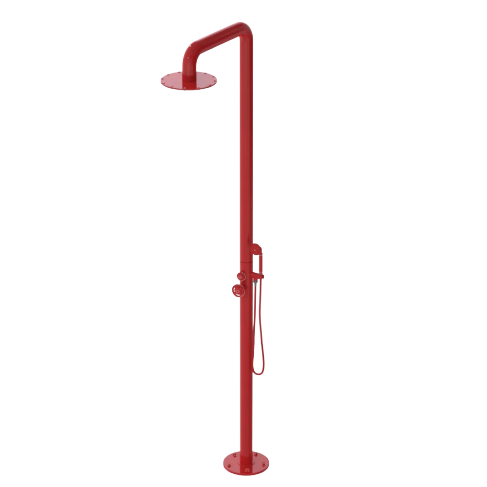Rubinet Pressure Balance Outdoor Shower with Hand Held Shower & 10" Shower Head - 304 Stainless Steel Red