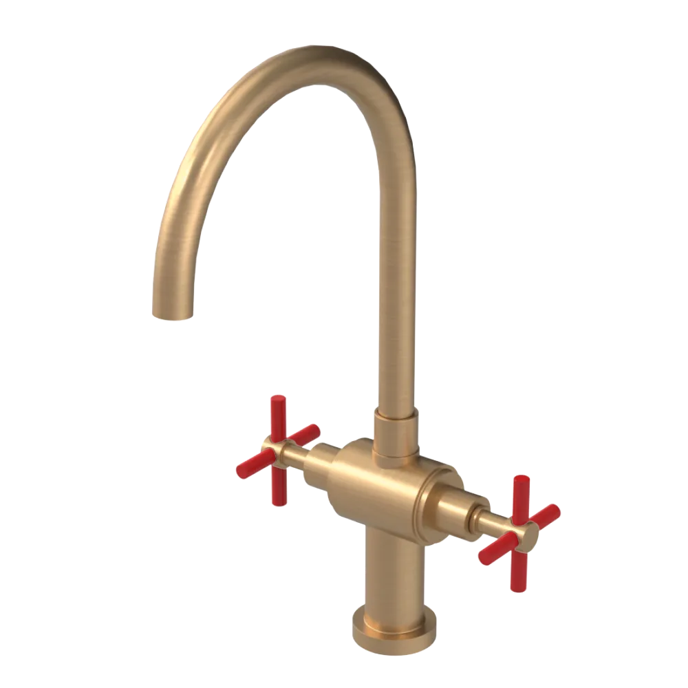 Rubinet Two Handle Single Hole Kitchen Set with LaSalle Spout Satin Gold
