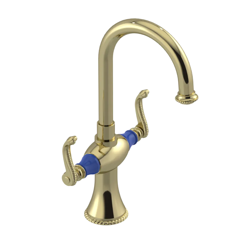 Rubinet Single Hole Dual Handle Lav. Set. (less drain) Gold
