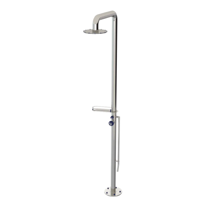 Rubinet Pressure Balance Outdoor Shower with Foot Rinse & 10" Shower Head (with shelf) - 304 Stainless Steel Polished Nickel