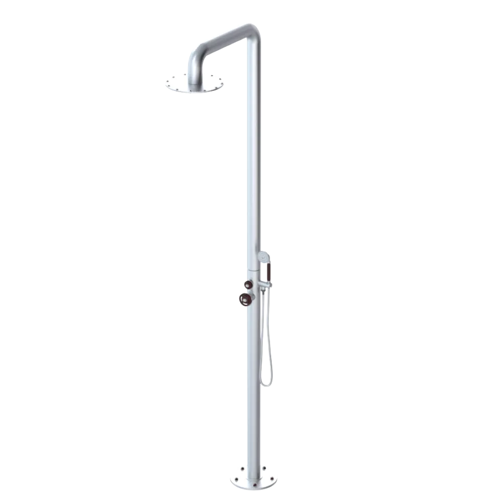 Rubinet Pressure Balance Outdoor Shower with Hand Held Shower & 10" Shower Head - 304 Stainless Steel Satin Chrome