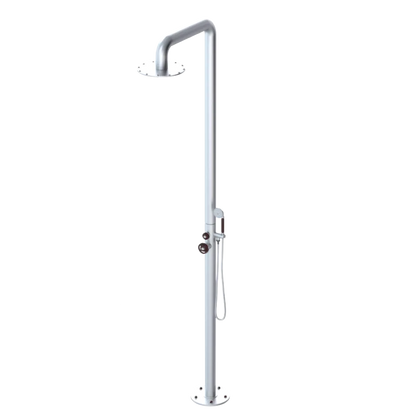 Rubinet Pressure Balance Outdoor Shower with Hand Held Shower & 10" Shower Head - 304 Stainless Steel Satin Chrome
