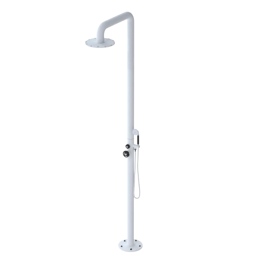 Rubinet Pressure Balance Outdoor Shower with Hand Held Shower & 10" Shower Head - 304 Stainless Steel Matt White