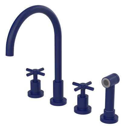 Rubinet Widespread Kitchen Set with LaSalle Spout with Hand Spray Midnight Blue