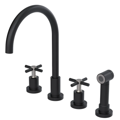 Rubinet Widespread Kitchen Set with LaSalle Spout with Hand Spray Matt Black