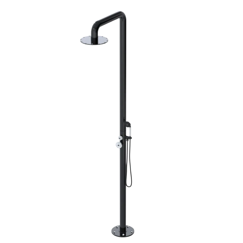 Rubinet Pressure Balance Outdoor Shower with Hand Held Shower & 10" Shower Head - 304 Stainless Steel Black