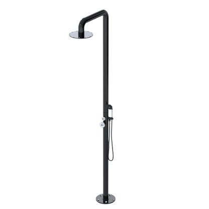 Rubinet Pressure Balance Outdoor Shower with Hand Held Shower & 10" Shower Head - 304 Stainless Steel Black