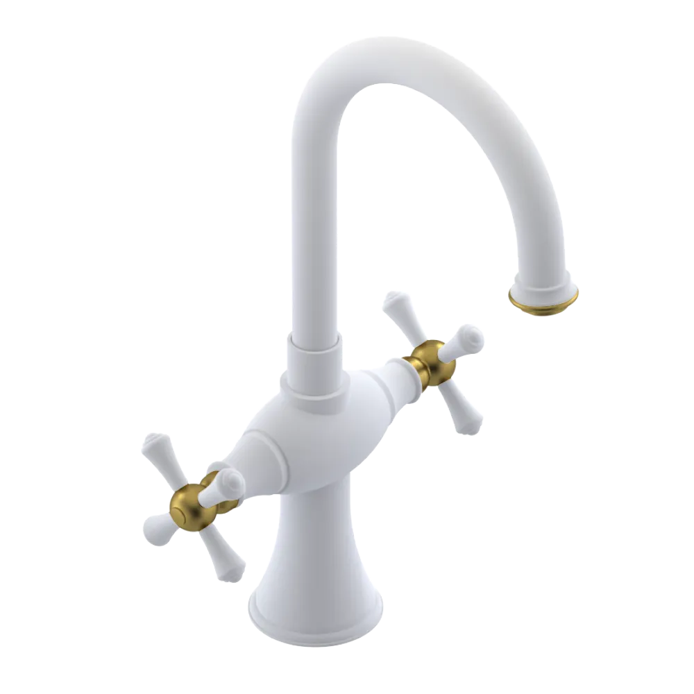 Rubinet Single Hole Dual Handle Lav. Set. (less drain) Matt White