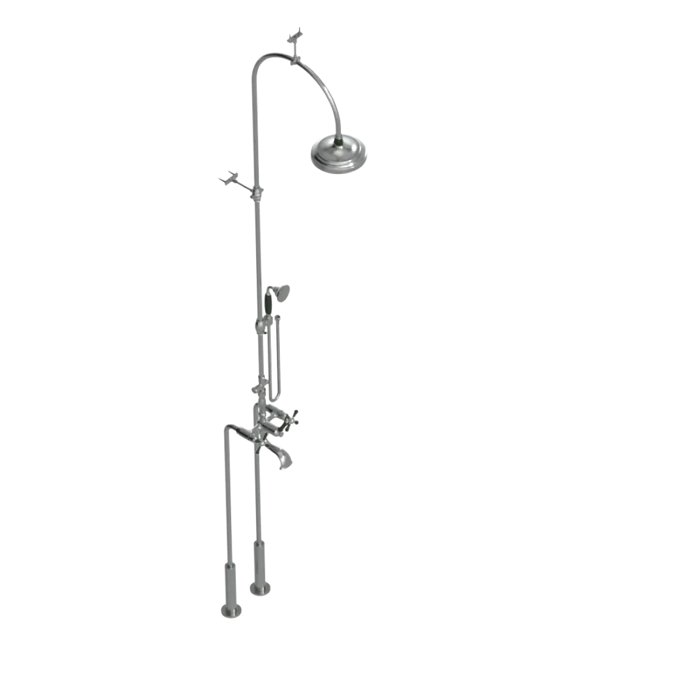 Rubinet Floor Mount Tub & Shower with hand held shower Satin Nickel