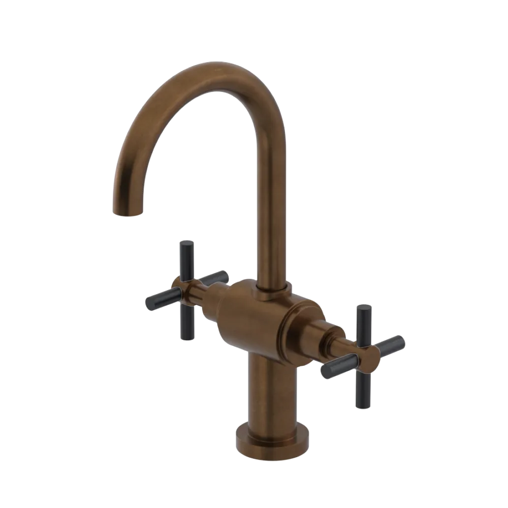 Rubinet Single Hole Dual Handle Lav. Set with LaSalle Spout (less drain) Tuscan Brass