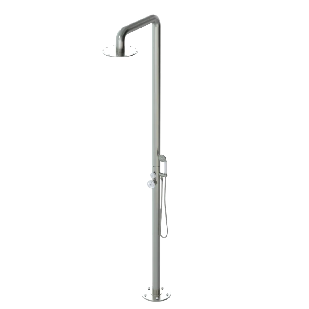 Rubinet Pressure Balance Outdoor Shower with Hand Held Shower & 10" Shower Head - 304 Stainless Steel Satin Nickel