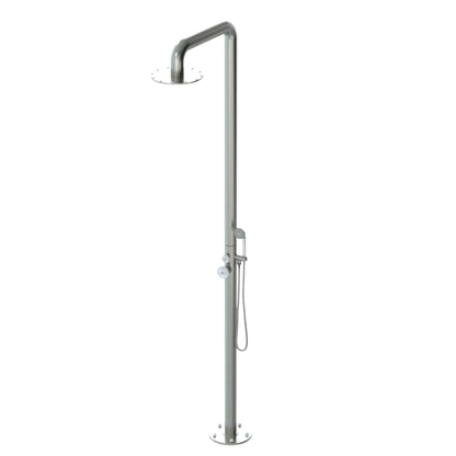 Rubinet Pressure Balance Outdoor Shower with Hand Held Shower & 10" Shower Head - 304 Stainless Steel Satin Nickel