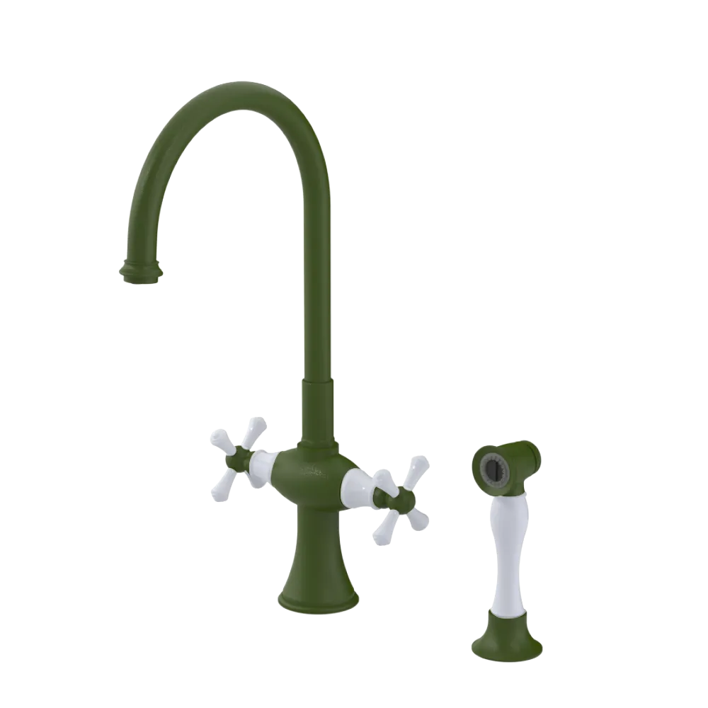 Rubinet Two Handle Single Hole Kitchen Set with Hand Spray Green Envy