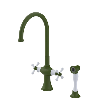 Rubinet Two Handle Single Hole Kitchen Set with Hand Spray Green Envy