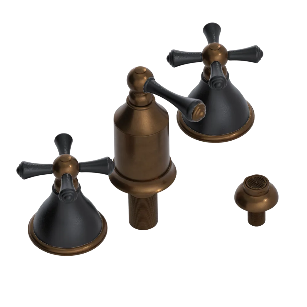 Rubinet Bidet Fitting with Spray, Diverter, and Vacum Breaker (Less Drain) Tuscan Brass