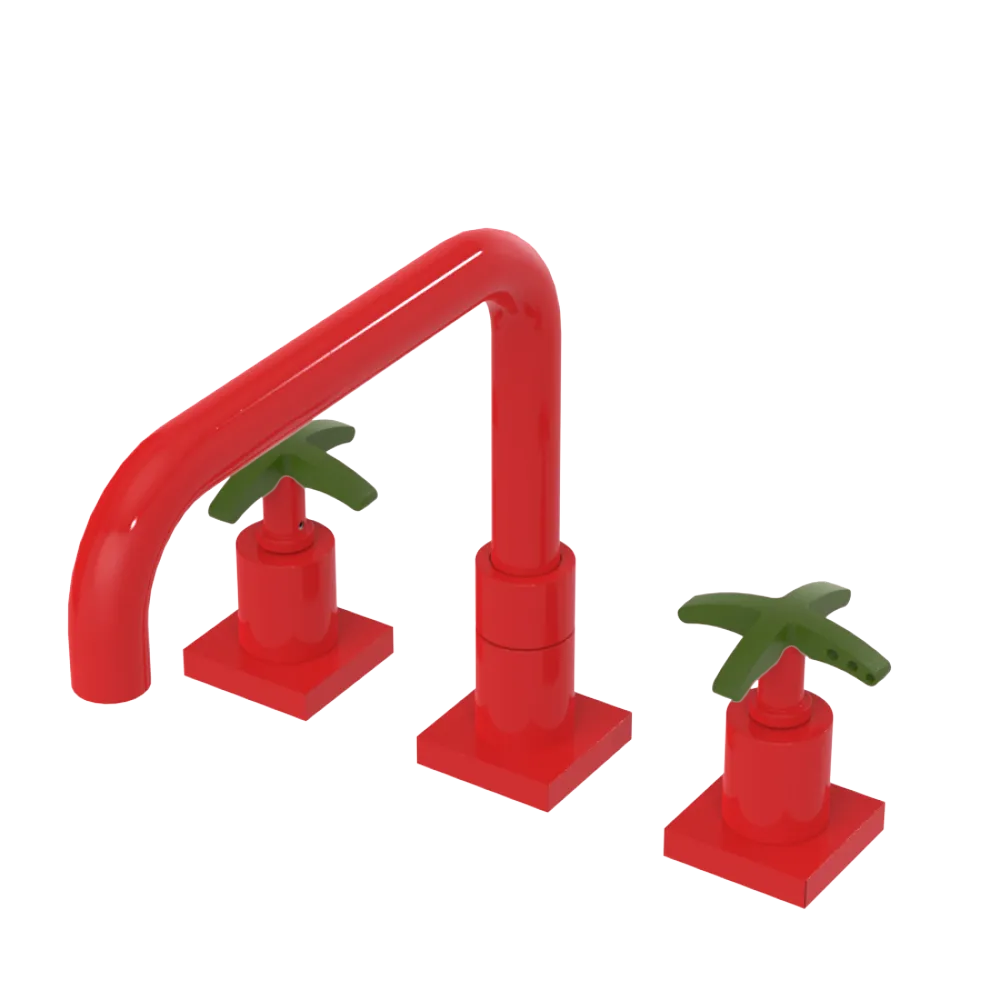 Rubinet Widespread Kitchen Set with Genesis Spout Red